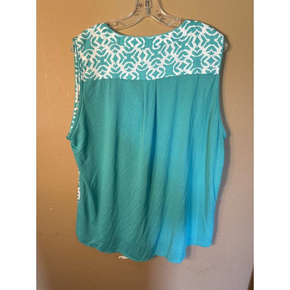 Hanna & Gracie Top Turquoise Green Sleeveless Henley Vneck 1/2 ButtonUp Size XXL - Picture 4 of 6